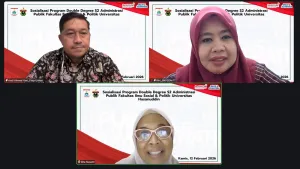 Koordinator Kemitraan Global FISIP Universitas Hasanuddin, Andi Ahmad Yani, M.Si., MPA., M.Sc., memaparkan secara komprehensif skema Magister Double Degree internasional dalam sosialisasi bersama BPSDM Sulawesi Barat, menegaskan komitmen FISIP Unhas membangun jejaring akademik global melalui kolaborasi strategis dengan Victoria University of Wellington, Selandia Baru, dan Rikkyo University, Jepang, guna memperkuat kapasitas kepemimpinan dan tata kelola pemerintahan daerah yang berdaya saing global.